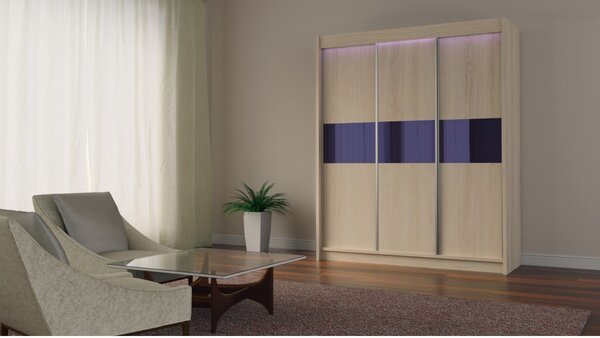 Kvalitní Šatní Skříň Tanna 180 cm Dub sonoma/fialová