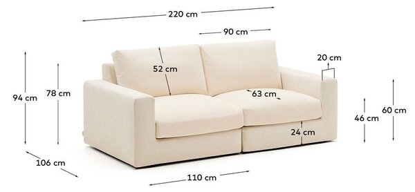 Béžová žinylková pohovka 220 cm Alea – Kave Home