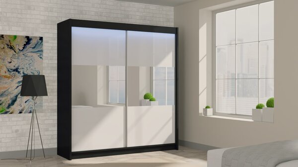 Kvalitní Šatní Skříň Rosana 200 cm Bílá/černá