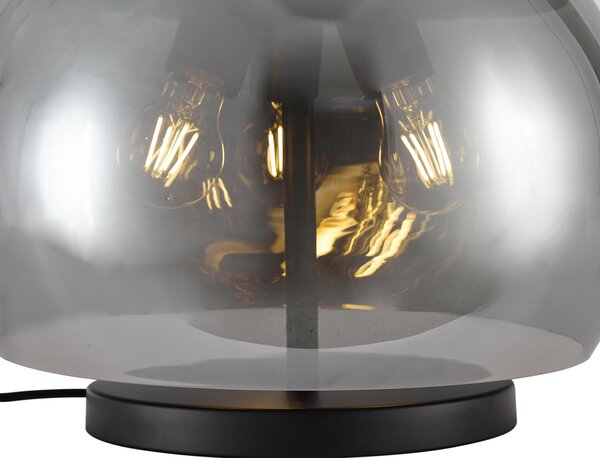 Designová stolní lampa černá s kouřovým sklem 3-světla - Bino