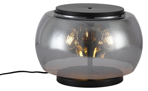 Designová stolní lampa černá s kouřovým sklem 3-světla - Bino