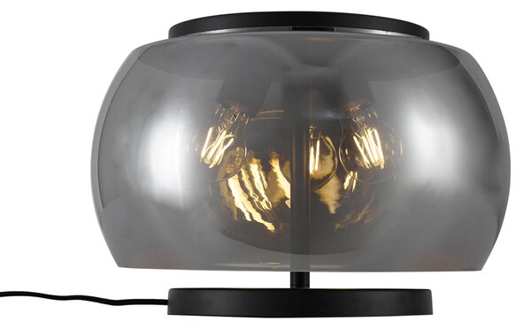 Designová stolní lampa černá s kouřovým sklem 3-světla - Bino
