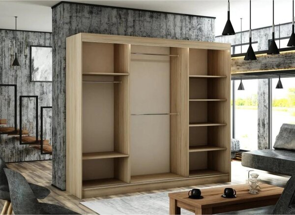 Kvalitní Šatní Skříň Velis 250 cm Dub Sonoma Bílá