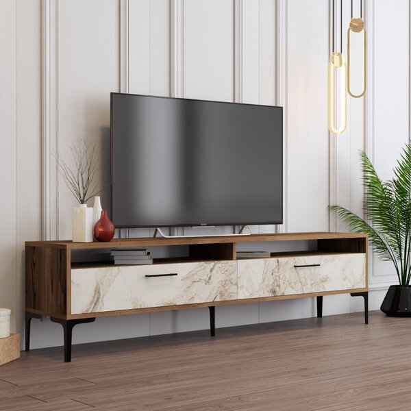 TV stolek/skříňka Irma 2 (ořech + bílý mramor)