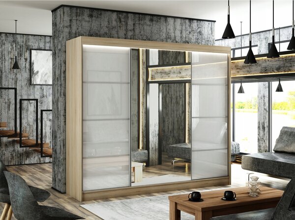 Kvalitní Šatní Skříň Velis 250 cm Dub Sonoma Bílá