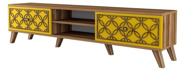 TV stolek/skříňka Clara (ořech + žlutá). Akce -25%