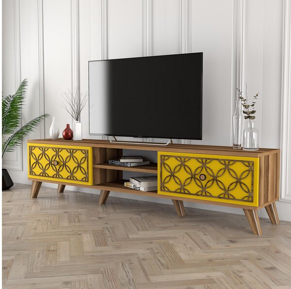 TV stolek/skříňka Clara (ořech + žlutá). Akce -25%