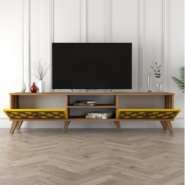 TV stolek/skříňka Clara (ořech + žlutá). Akce -25%