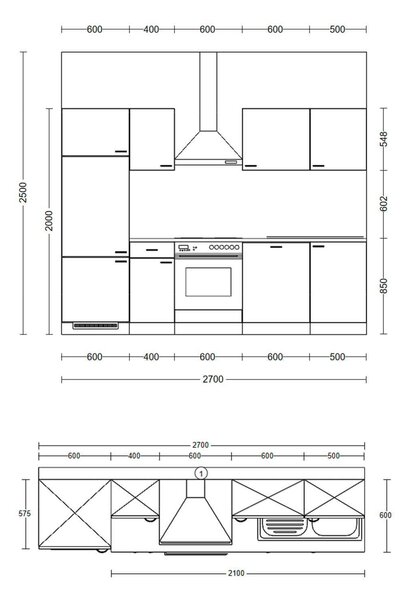 KUCHYŇSKÝ BLOK 270 cm FlexWell - Online Only kuchyňské linky, Online Only