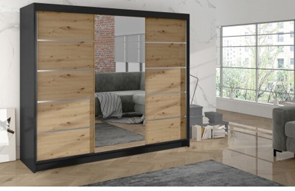 Šatní skříň DERBY VI - 200 cm Černá/dub artisan