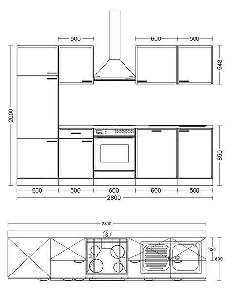 KUCHYŇSKÝ BLOK 280 cm FlexWell - Online Only kuchyňské linky, Online Only