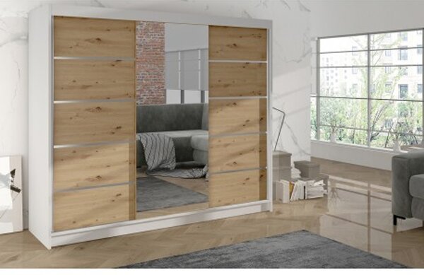 Šatní skříň DERBY VI - 200 cm Bílá/Dub artisan