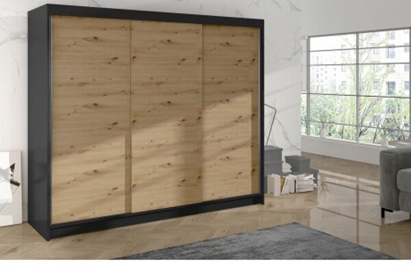 Šatní skříň DERBY II - 200 cm Černá/dub artisan