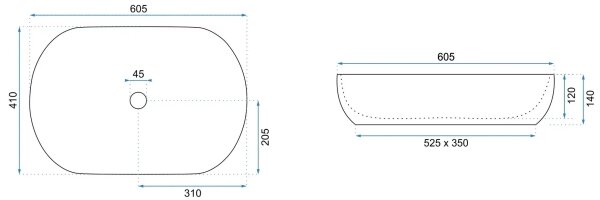 REA-U6625 - Umyvadlo na desku CLEO 41x60,5 cm keramika/černá/bílá/dekor mramoru