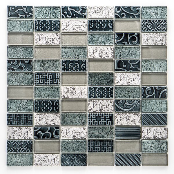 Mozaika, sklo, kámen, šedozelená 23x48x8mm