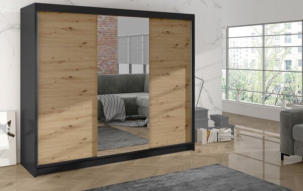 Šatní skříň DERBY I - 200 cm Černá/dub artisan