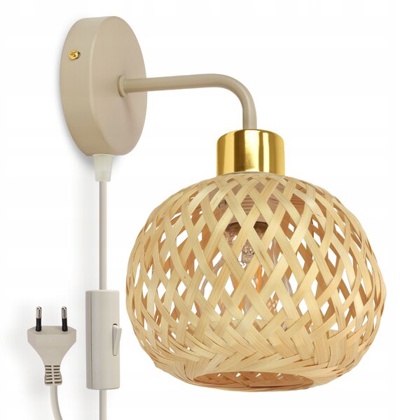 Nástěnná lampa s vypínačem a zástrčkou béžová zlatá E27 BOHO nad zrcadlo do ložnice