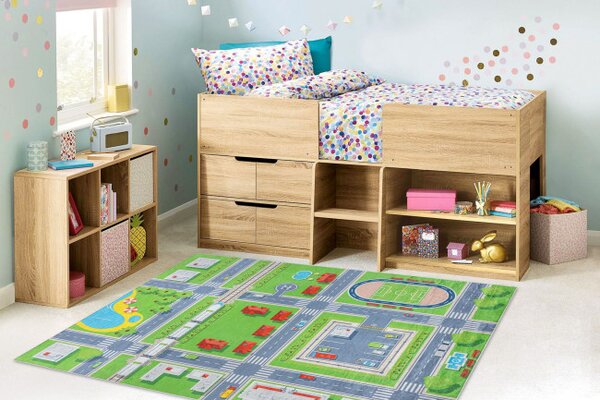 Dětský koberec protiskluzový BAMBINO 2624 Město, zelený / šedý
