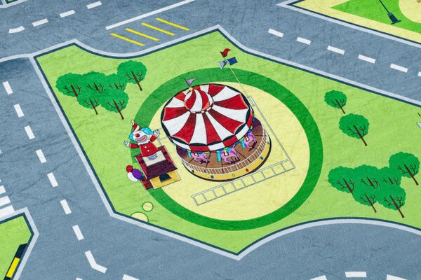 Dětský koberec protiskluzový BAMBINO 9028 město, zelený / šedý