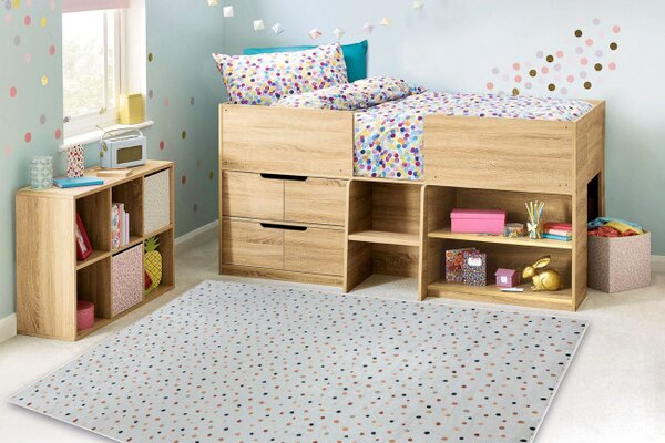 Dětský koberec protiskluzový BAMBINO 47890 tečky, bílý / hnědý