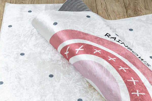 Dětský koberec protiskluzový BAMBINO 47810 duha, bílý / růžový