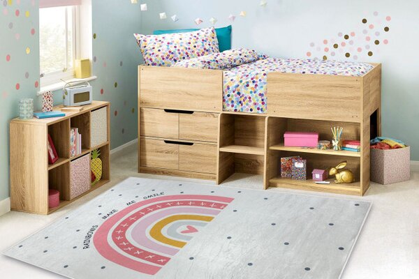 Dětský koberec protiskluzový BAMBINO 47810 duha, bílý / růžový