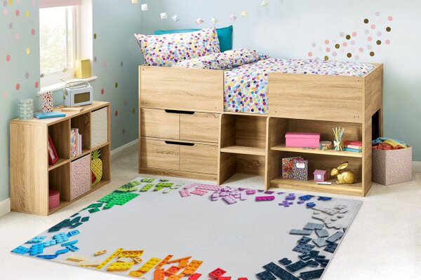 Dětský koberec protiskluzový BAMBINO 38480 kostky, šedý / žlutý