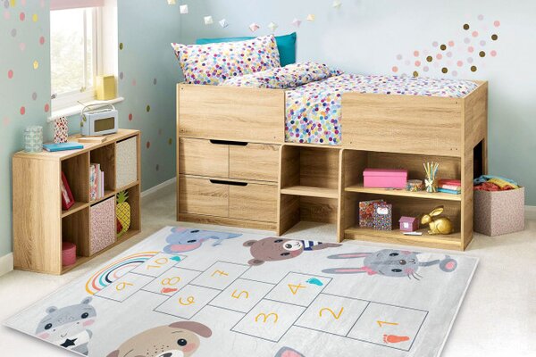 Dětský koberec protiskluzový BAMBINO 43092 zvířátka, šedý / žlutý