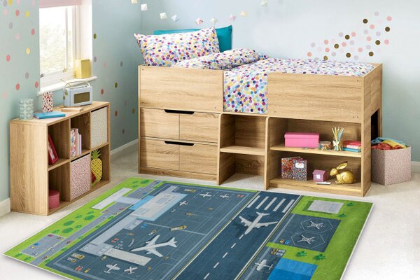 Dětský koberec protiskluzový BAMBINO 46990 letiště, zelený / šedý