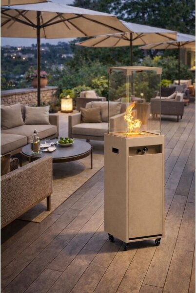 Brilagi -Venkovní plynový krb FLARO GAS 142x36 cm 8kW 1xAAA béžová+ochranný kryt