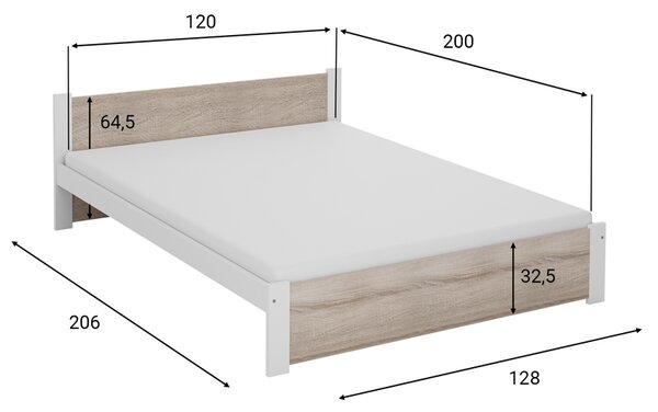 Postel IKAROS 120 x 200 cm, bílá/dub sonoma s lamelovým roštem a matrací Deluxe 10 cm