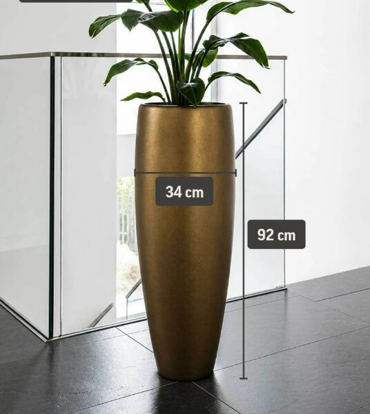 Luxusní květináč XELA, sklolaminát, horní průměr 34 cm x výška 92 cm, zlatá