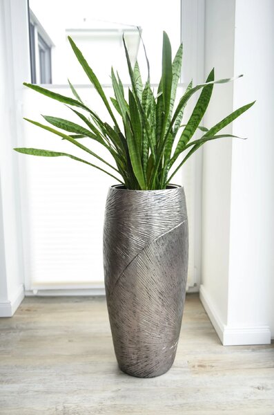 Luxusní květináč ROYAL, sklolaminát, výška 73 cm, stříbrno-černý