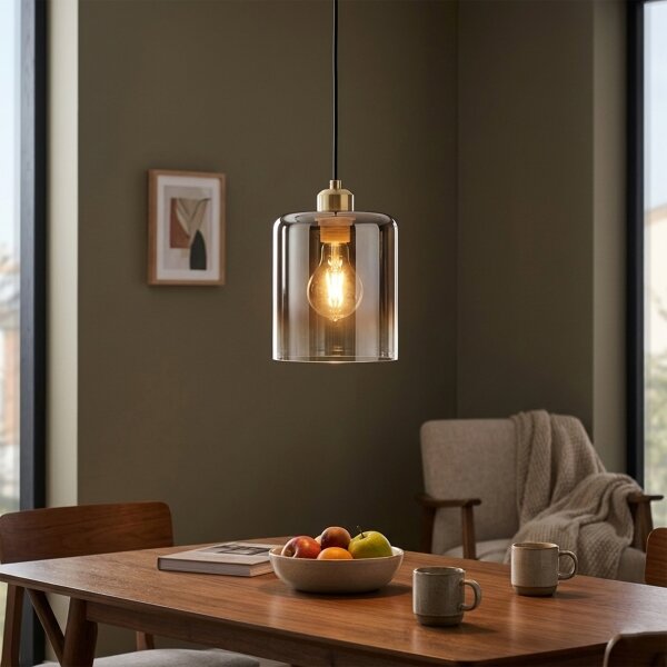 Lustr na lanku LIAH 1xE27/15W/230V zlatá/kouřová hnědá