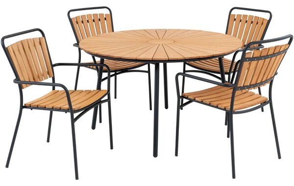 Nordic Living Zahradní set čtyř teakových židlí a stolu Cleveland