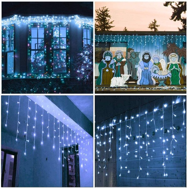 Venkovní LED vánoční závěs Délka světelné části a počet LED: 10m a 310 LED, stálé svícení, s časovačem 6h/18h