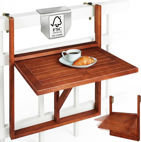CASARIA® Balkonový stl skládací dřevo odolné proti povtrnostním vlivm s certifikací FSC® nosnost 40 kg 65x45 cm skládací stl balkonový zahradní stl zábradlí terasa akácie