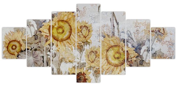 Obraz - Slunečnice ve zdi (210x100 cm)