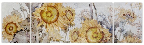 Obraz - Slunečnice ve zdi (170x50 cm)