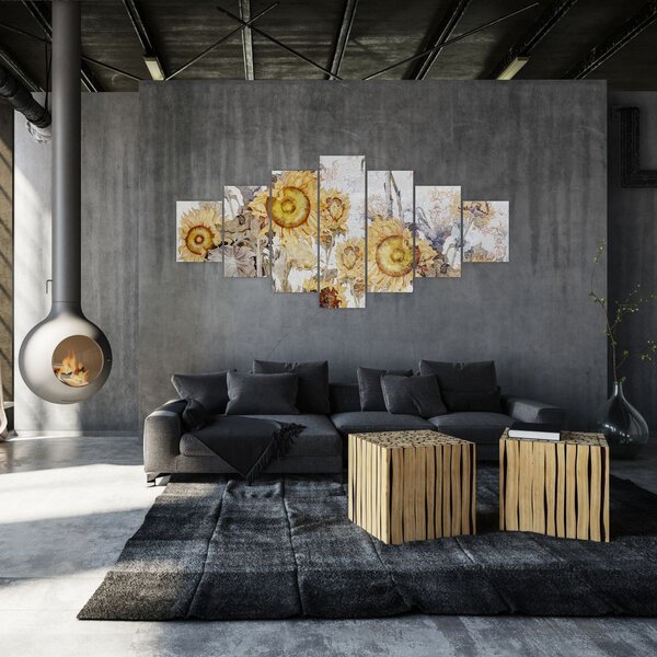 Obraz - Slunečnice ve zdi (210x100 cm)