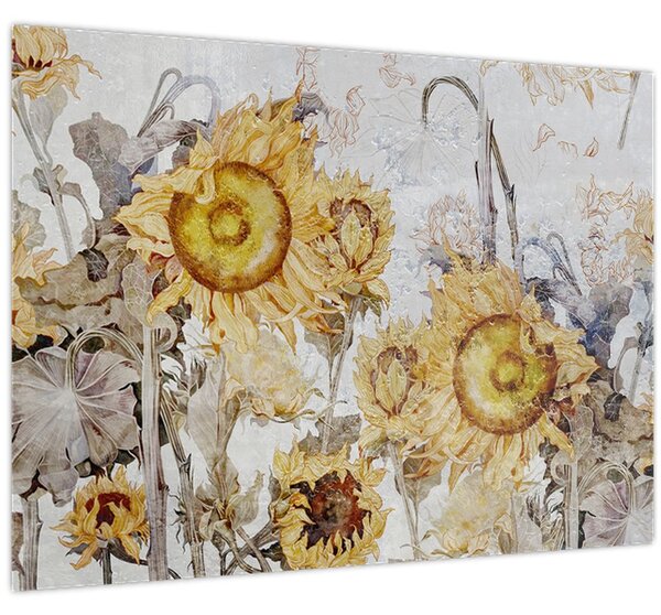 Obraz - Slunečnice ve zdi (70x50 cm)