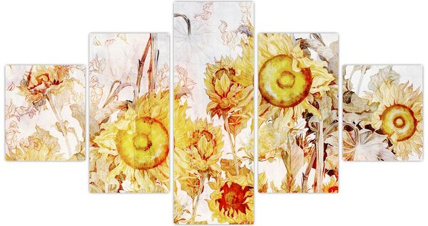 Obraz - Slunečnice, malba (125x70 cm)
