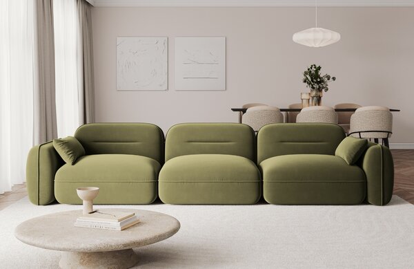 -25 % Dny MOMENTI– Cosmopolitan Design Zelená sametová čtyřmístná pohovka Sydney 320 cm