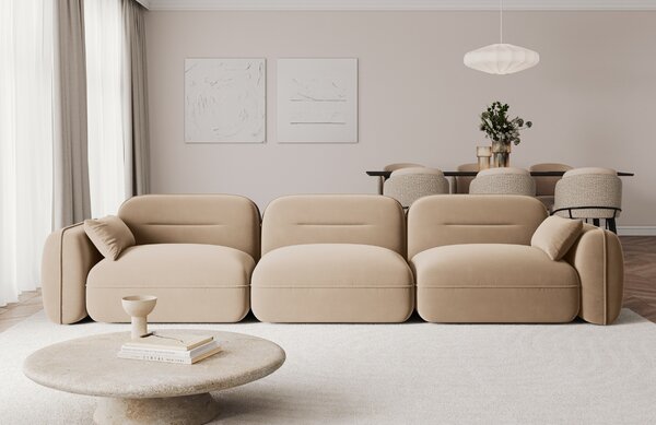 -25 % Dny MOMENTI– Cosmopolitan Design Pískově hnědá sametová čtyřmístná pohovka Sydney 320 cm