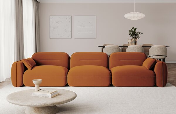 -25 % Dny MOMENTI– Cosmopolitan Design Terakotově oranžová sametová čtyřmístná pohovka Sydney 320 cm