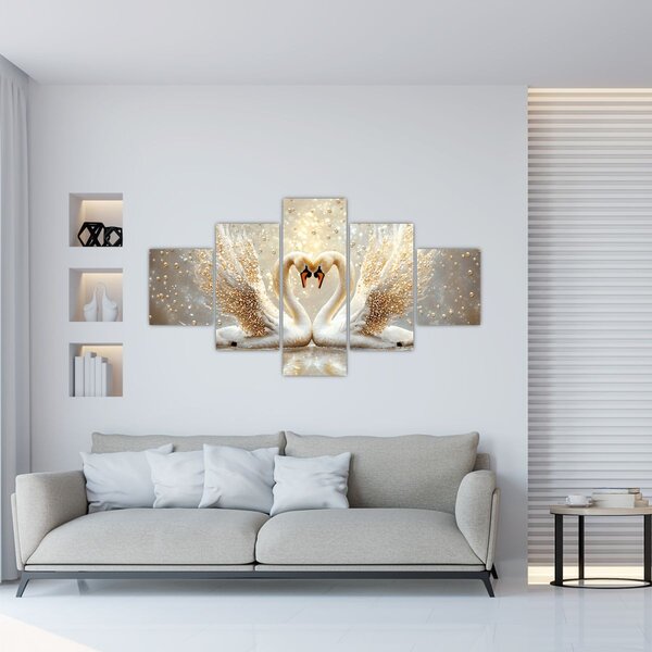 Obraz - Zlaté labutě (125x70 cm)
