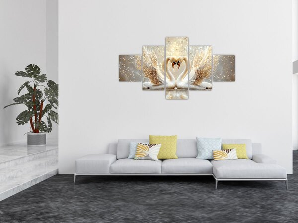 Obraz - Zlaté labutě (125x70 cm)