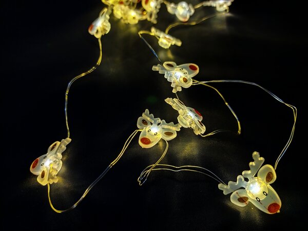 Vnitřní LED vánoční mikro řetěz se soby na baterie – teplá bílá, 4 m, 40 LED