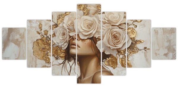 Obraz - Dívka s růžemi (210x100 cm)