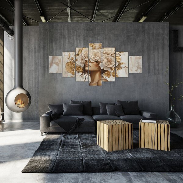 Obraz - Dívka s růžemi (210x100 cm)